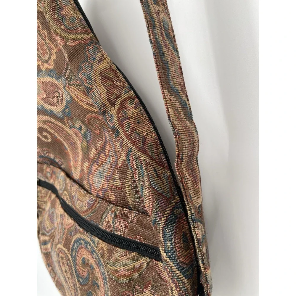 LL Bean Vintage‎ Tapestry Leather Trim Sling Backpack